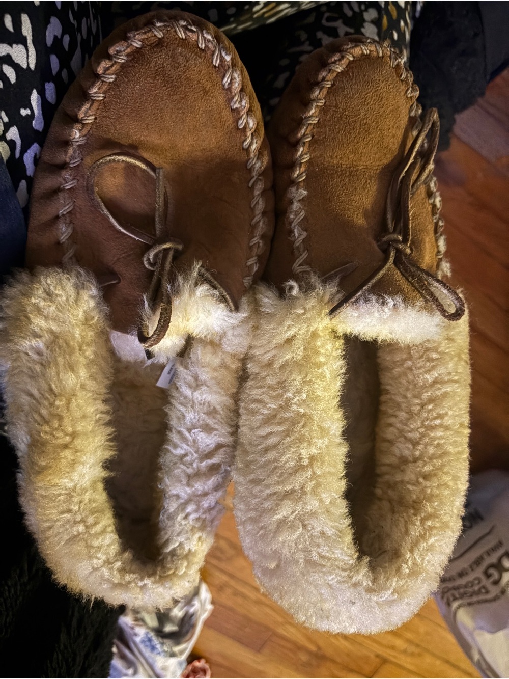 L.L. Bean Brown Suede Shearling-Lined Moccasin Slippers